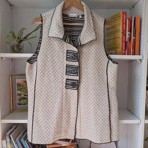 Habitat Quilted Vest Cream Black Size Medium Lagenlook Boho